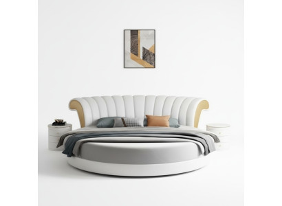 Letto rotondo esclusivo bianco beige in pelle design moderno camera da letto