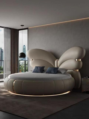 Letto rotondo di lusso farfalla designer beige