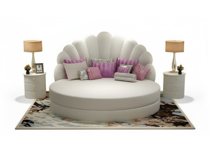 Elegante letto rotondo bianco design shell imbottito viola argento moderno camera da letto