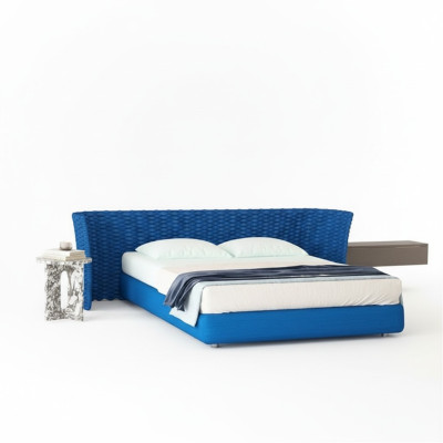 Letto moderno blu design tessuto testata imbottita comfort camera da letto