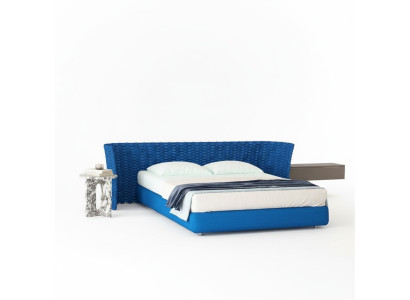 Letto moderno blu design tessuto testata imbottita comfort camera da letto
