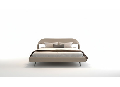 Letto elegante grigio design curvo imbottito minimalista