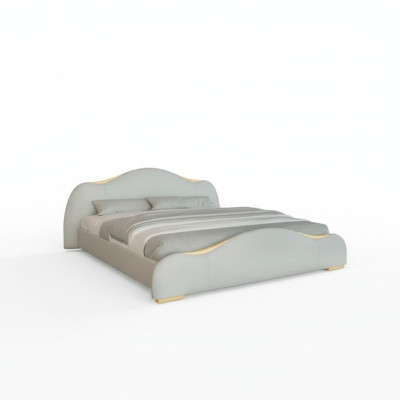 Letto di lusso design moderno grigio con accenti dorati e testata elegante
