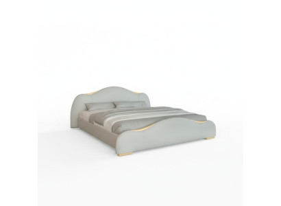 Letto di lusso design moderno grigio con accenti dorati e testata elegante