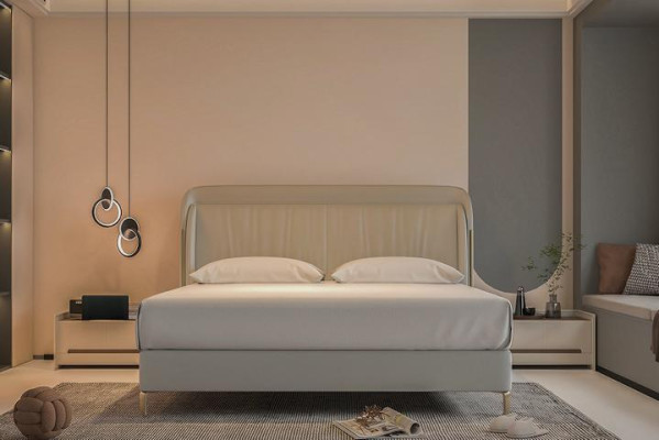 Letto di lusso design moderno grigio con testata elegante dorata