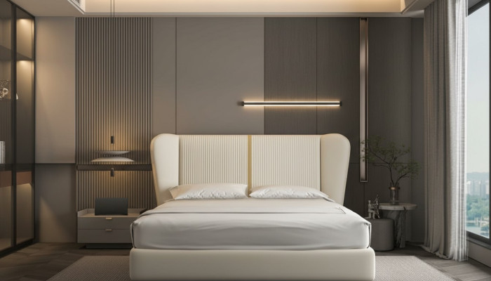 Letto di lusso beige letto imbottito moderno design elegante