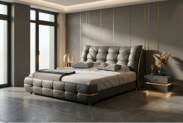 Letto di lusso nero letto imbottito moderno design elegante