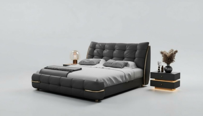 Letto di lusso nero letto imbottito moderno design elegante