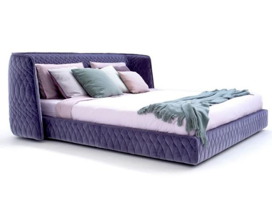 Letto imbottito designer in velluto lusso moderno blu matrimoniale con testiera elegante