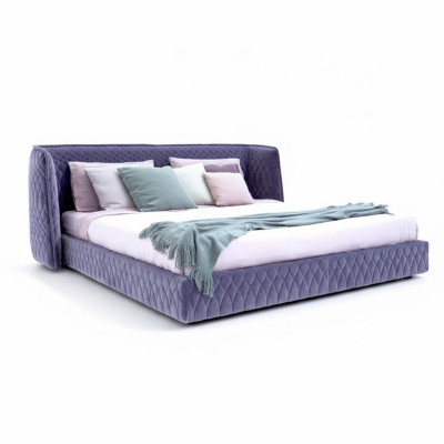 Letto imbottito designer in velluto lusso moderno blu matrimoniale con testiera elegante