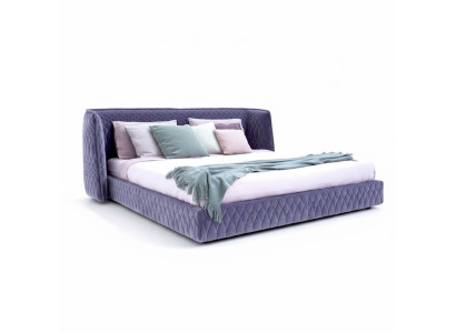 Letto imbottito designer in velluto lusso moderno blu matrimoniale con testiera elegante