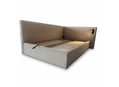 Letto imbottito beige in tessuto stile moderno hotel con illuminazione LED e testata angolare look lusso