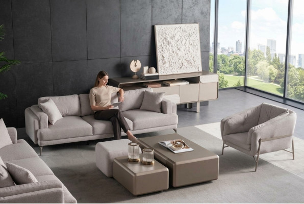 Set di mobili da soggiorno moderno in legno beige