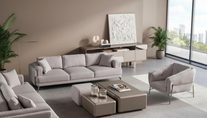 Set di mobili da soggiorno moderno in legno beige