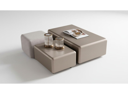 Set di tavolino e pouf beige in tessuto moderno e versatile
