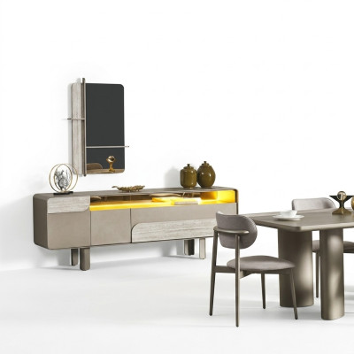 Elegante consolle in legno color beige con specchio dal design elegante