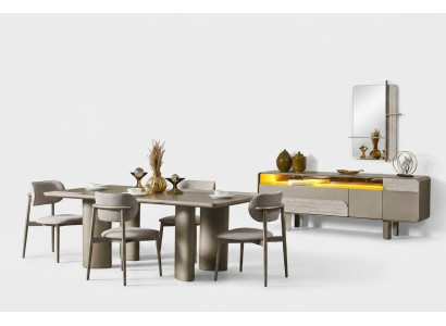 Set di tavolo da pranzo elegante in legno beige con sedie e consolle