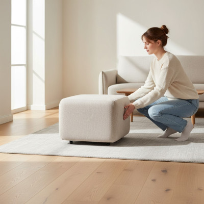 Pouf in tessuto beige moderno elegante versatile