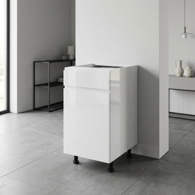 Armadio da cucina con cassetti e ripiani sottobanco bianco