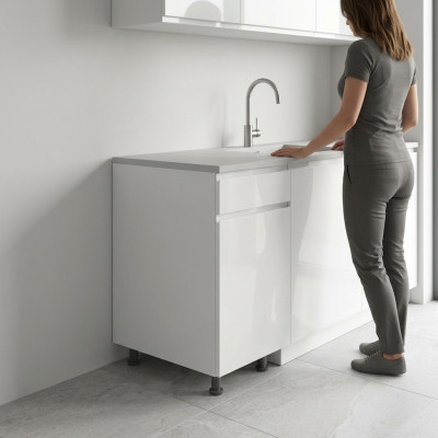 Mobile da cucina sottostante con cassetto e ripiani lucidi