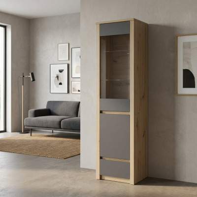 Armadio credenza vetrina con frontale in vetro ripiani in vetro cassetto