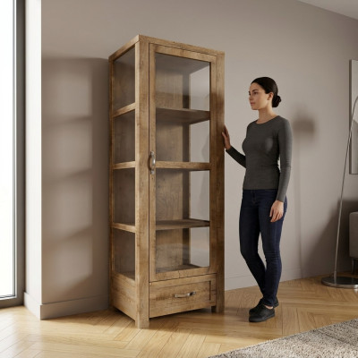 Armadio vetrina legno beige elegante spazio di stoccaggio senza tempo