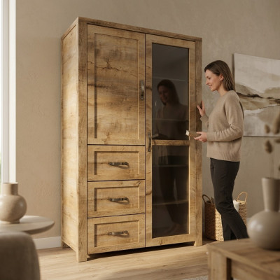 Armadio vetrina in legno marrone stile moderno ed elegante
