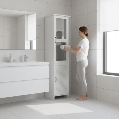 Armadio vetrina bianco moderno in MDF e vetro