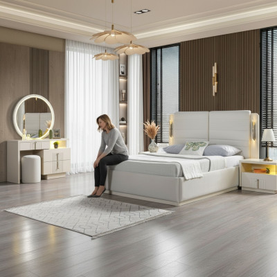Letto imbottito camera da letto 2 comodini moderno elegante set 5 pezzi