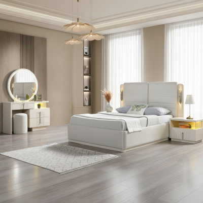 Letto imbottito camera da letto 2 comodini moderno elegante set 5 pezzi