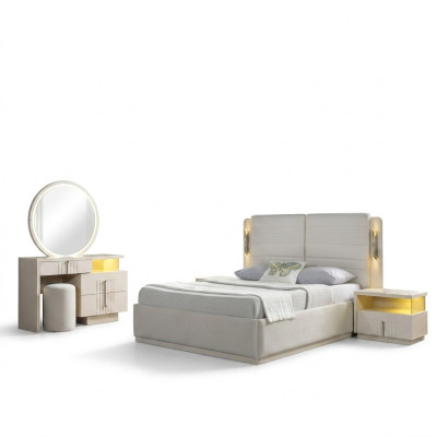 Letto imbottito camera da letto 2 comodini moderno elegante set 5 pezzi