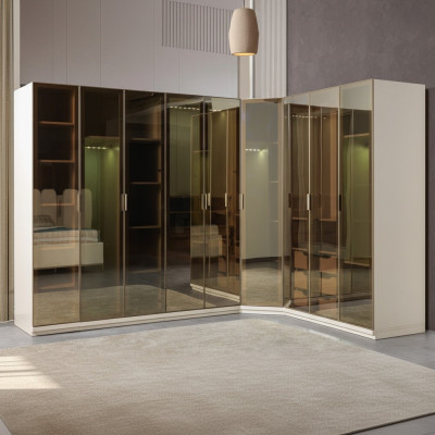 Armadio angolare moderno in vetro satinato grande design