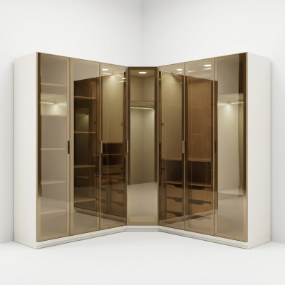 Armadio angolare moderno in vetro satinato grande design