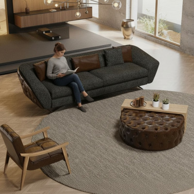 Set soggiorno divano, poltrona e tavolino in design moderno