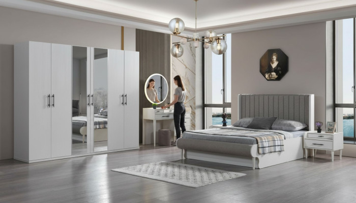 Camera da letto completa 6 pezzi letto armadio comodini moderno