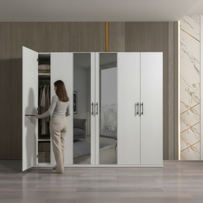Armadio da letto bianco 254 cm moderno mobili di stoccaggio bianchi