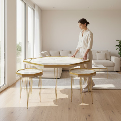 Set di tavolini da caffè 5 pezzi design legno tavolino soggiorno