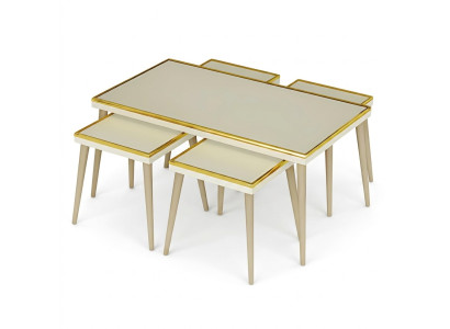 Wohnzimmer-Set Beige Holz Edelstahl Modern Elegant