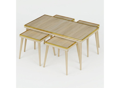 Wohnzimmer-Set Beige Holz Edelstahl modern elegant