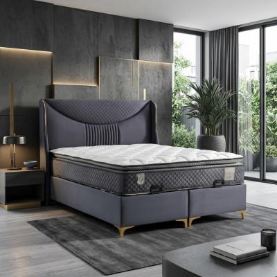 Letto moderno grigio con materasso in tessuto e legno