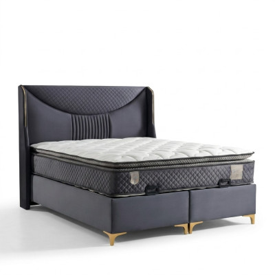 Letto moderno grigio con materasso in tessuto e legno