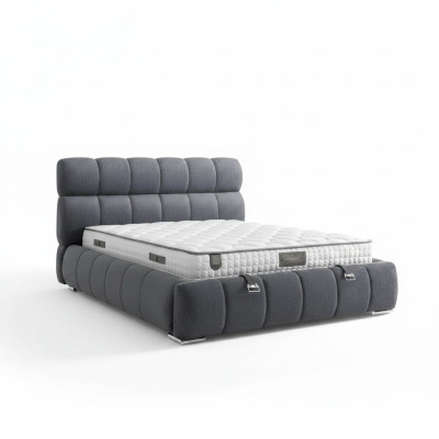 Letto moderno blu con materasso in tessuto e legno