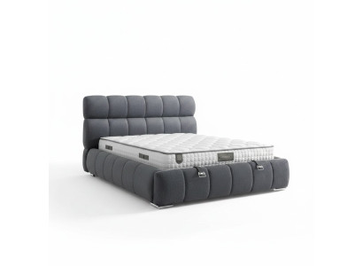 Letto moderno blu con materasso in tessuto e legno