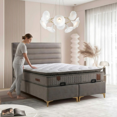 Letto in legno beige con materasso – Mobile elegante per la camera da letto