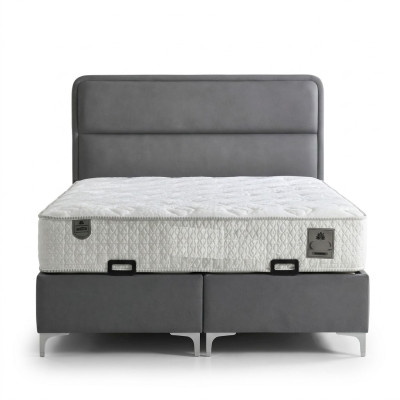 Letto grigio moderno con materasso in tessuto e legno