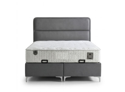 Letto grigio moderno con materasso in tessuto e legno