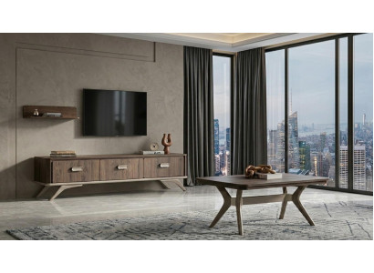 Tisch TV board Wandregal Stil modern braun Wohnzimmer rechteckig bequem