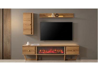TV Lowboard Wandschrank Wandregal Stil modern beige Kamin