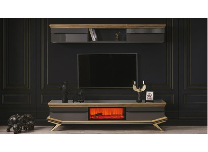 TV Lowboard Wandschrank Stil modern schwarz Kamin geräumig