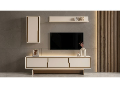 TV Lowboard Wandschrank Wandregal Stil modern beige Kamin